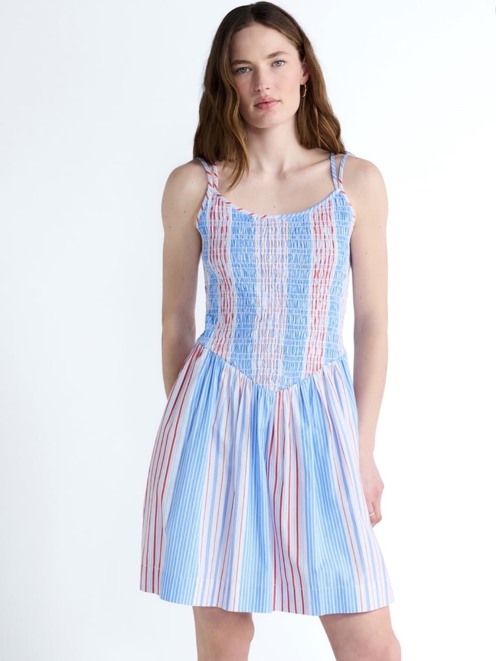 Free Assembly| Striped Blue & White Smocked Dress